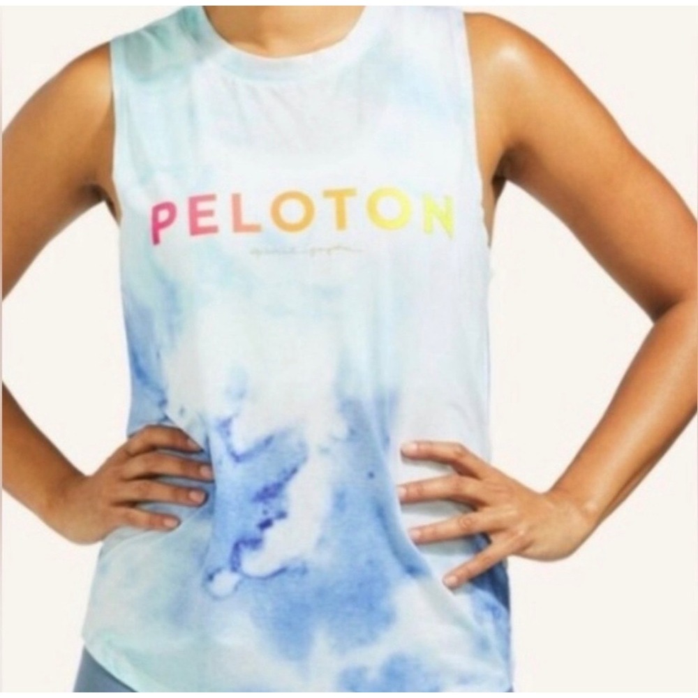 Peloton Spiritual Gangster Tank Medium Tie Dye Rainbow Logo Muscle Tee Cycling